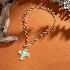 Vintage Pearl Cross Toggle Necklace