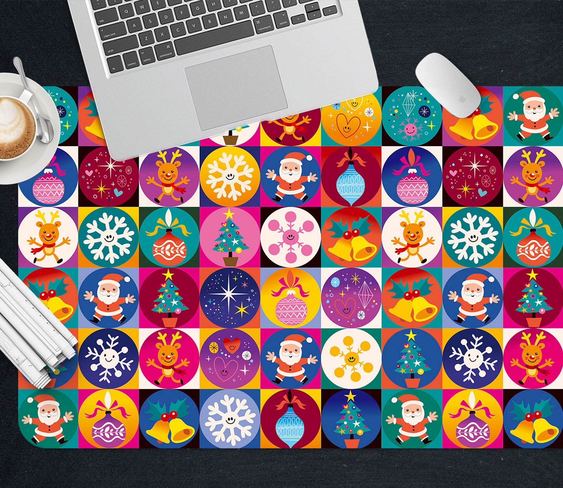 3D Color Circle Snowflake Bell 53188 Christmas Desk Mat Xmas