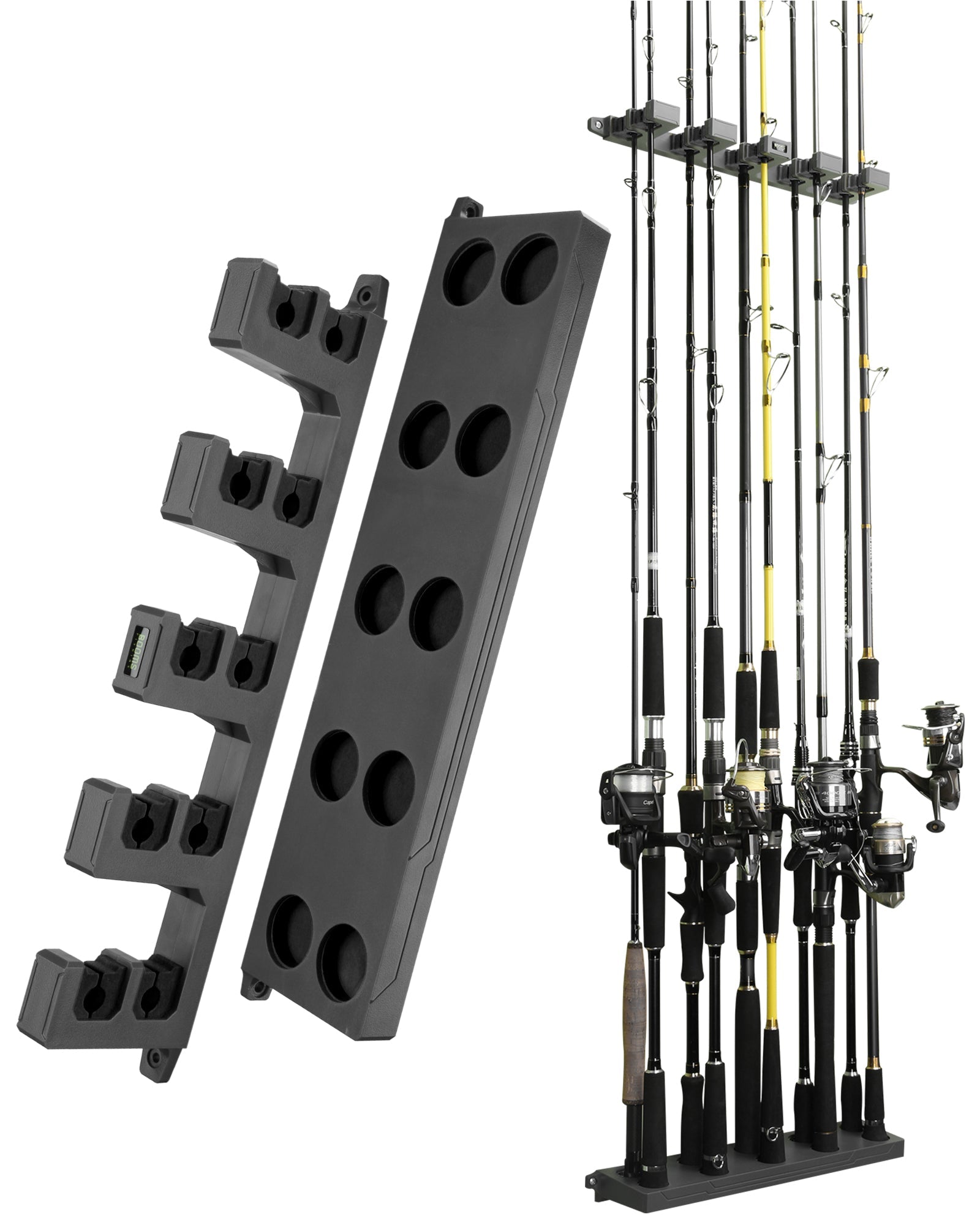 Booms Fishing WV4 Fishing Pole Holder, Wall Mounted Fishing Rod Holders for Garage, Vertical/Horizontal/Ceiling Fishing Pole Rack,Store Up to 10 Rods to Save Your Space, 4 Colors Available