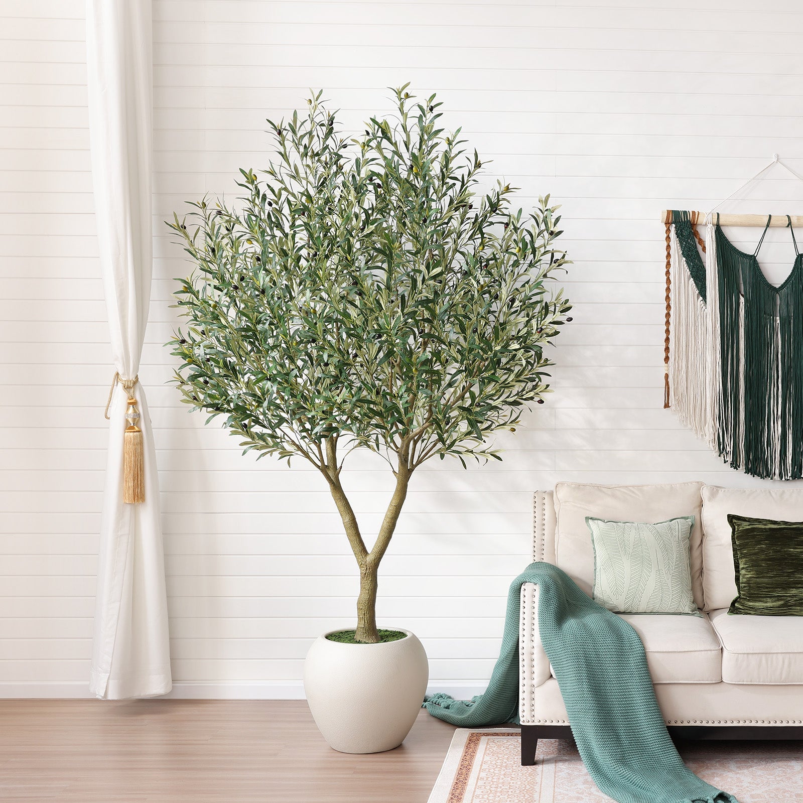 VeriNatural 8FT Artificial Olive Tree Indoor – Large Tall Faux Olive Tree with 18” White Round Planter, Full & Lush Fake Plant for Living Room, Office, Bedroom & Home Decor(VN210)