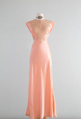 Gorgeous Old Hollywood 1930's Peach Silk Charmeuse Bias Cut Slip Dress / SM