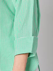 Button Front Shirt, Gingham, Lily White/Apple Green | Kasper