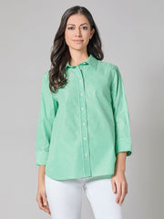 Button Front Shirt, Gingham, Lily White/Apple Green | Kasper