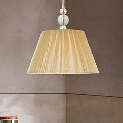 Tan 1 Light Pendant Lighting Fixture Classic Fabric Drum Hanging Lamp for Corridor