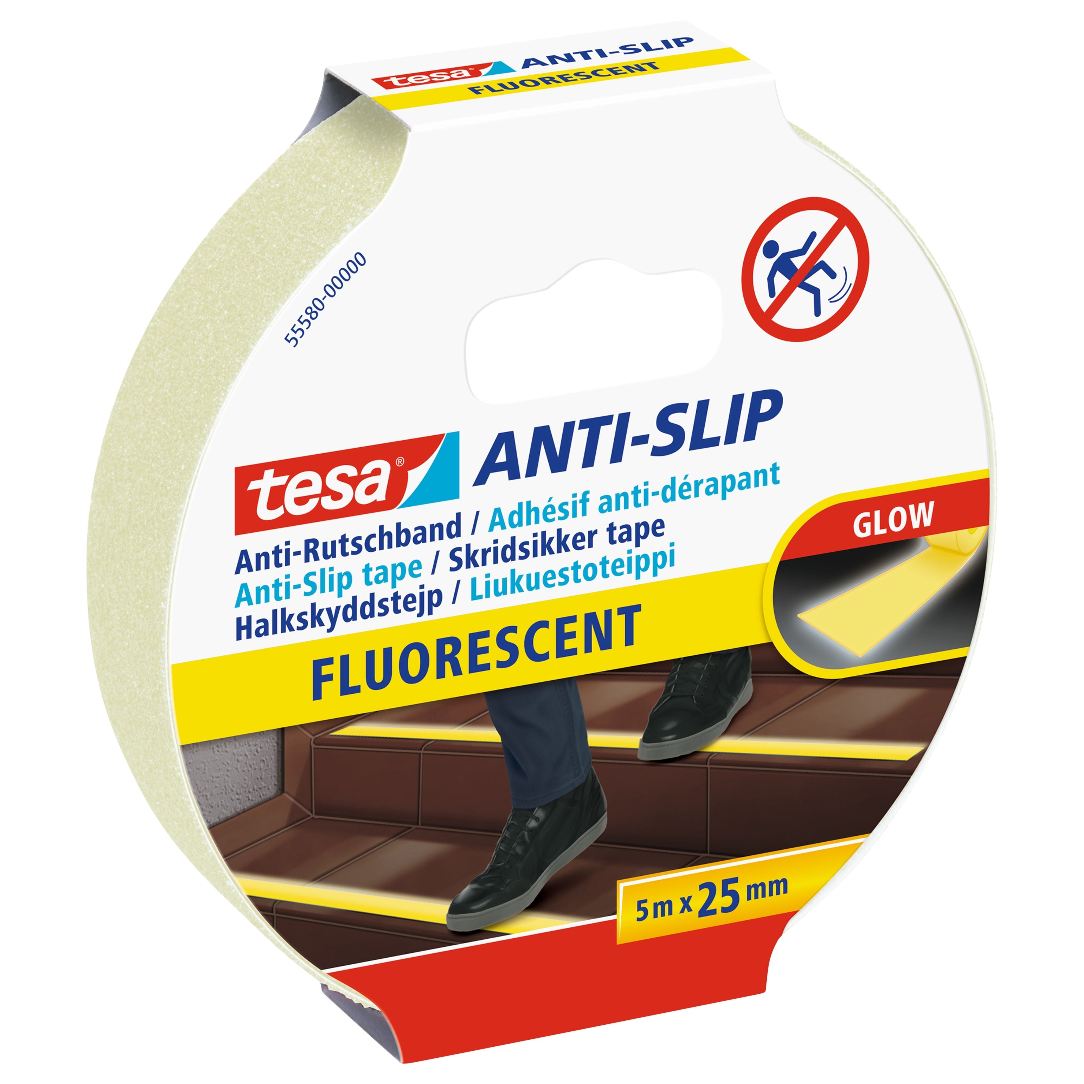 Tesa - Anti-slip e 5mx25mm fluoriserend | 6 stuks
