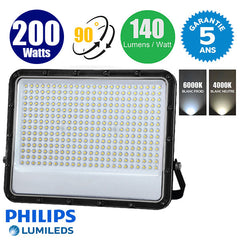 Projecteur LED filaire - Série PERLE V3 - 200 Watts - 28 000 Lumens - 140 Lumens/watt - Angle 90° - IP65 - 35 x 29 x 4 cm - Puce LED LUMILEDS - Câble 1 mètre - 6000k / 4000k au choix - Garantie 5 ans