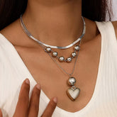 3pc Sleek Heart Necklace Stack