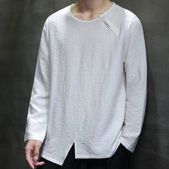 Chemises pour hommes à manches longues et col rond, couleur unie, motif Buddha Stones - Blanc - US/UK/AU44,EU54 (5XL) - image 0