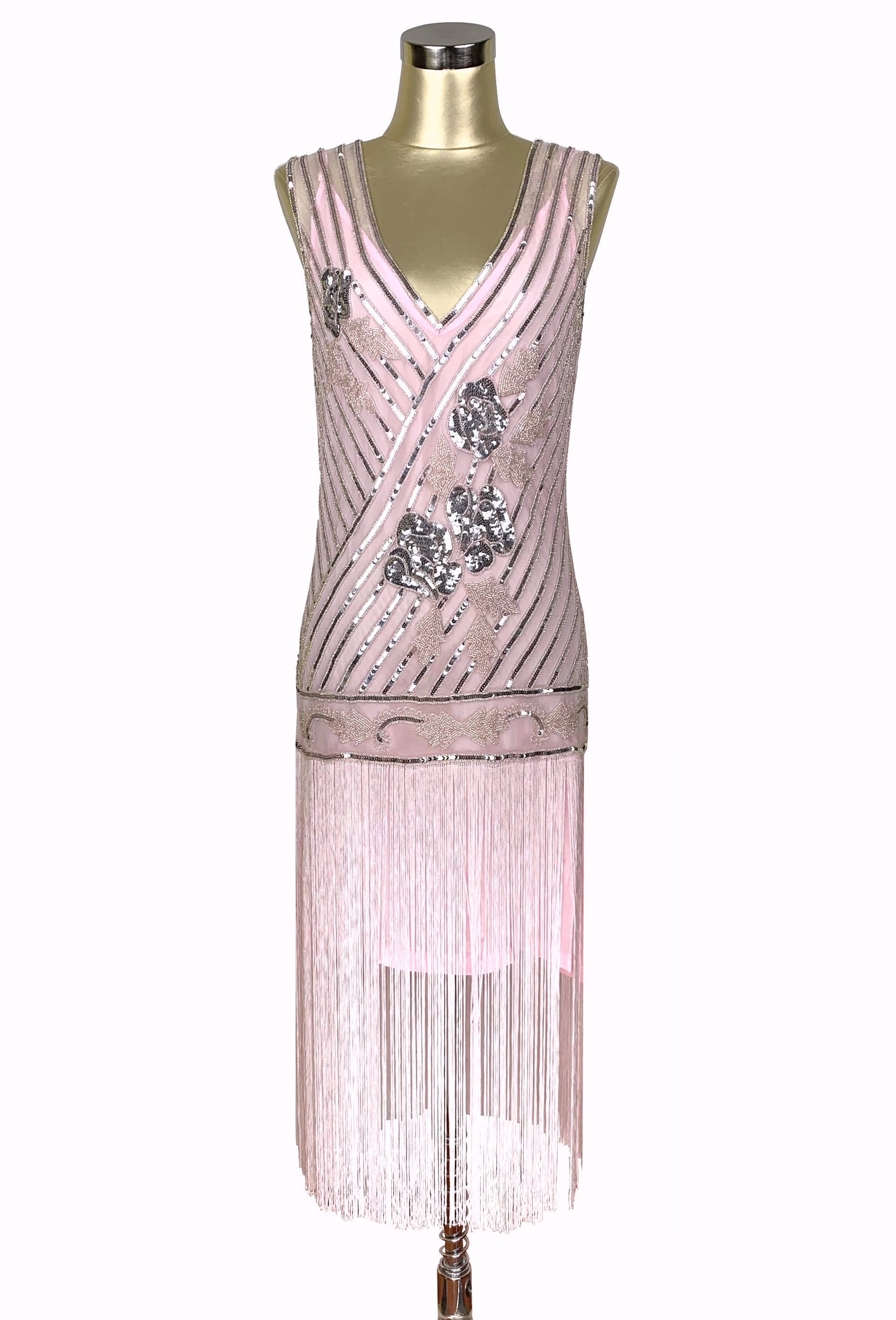 1920s Style Flapper Fringe Party Dress - The "Original" Artist - Vintage Pink The Deco Haus