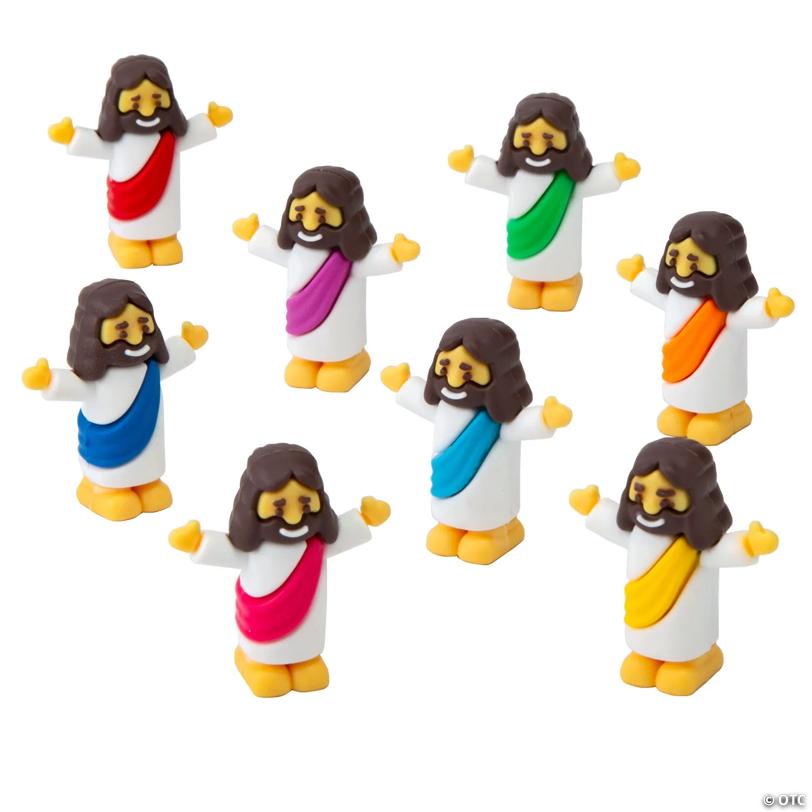 1 1/2" Bulk 72 Pc. Mini Jesus Figurines in Bright Color Sash Assortment