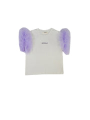 T SHIRT PANNA CON MANICHE IN TULLE