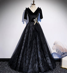 Black velvet lace long prom dress evening dress 8502