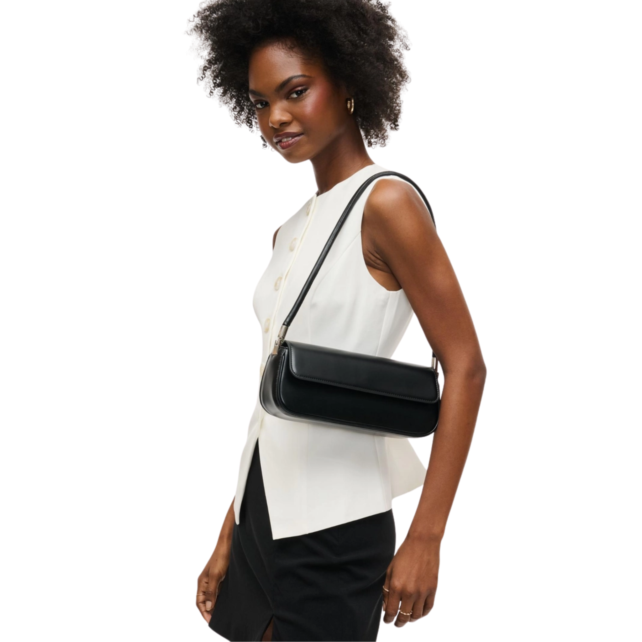 Urban Expressions Bailey Shoulder Bag in vegan leather with a sleek design and adjustable strap, displayed on a neutral background.