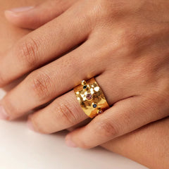 18K Wide Band Rainbow Ring