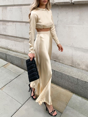 Sexy Halter Long Sleeves Drawstring Top Loose Trousers Two-piece Suit
