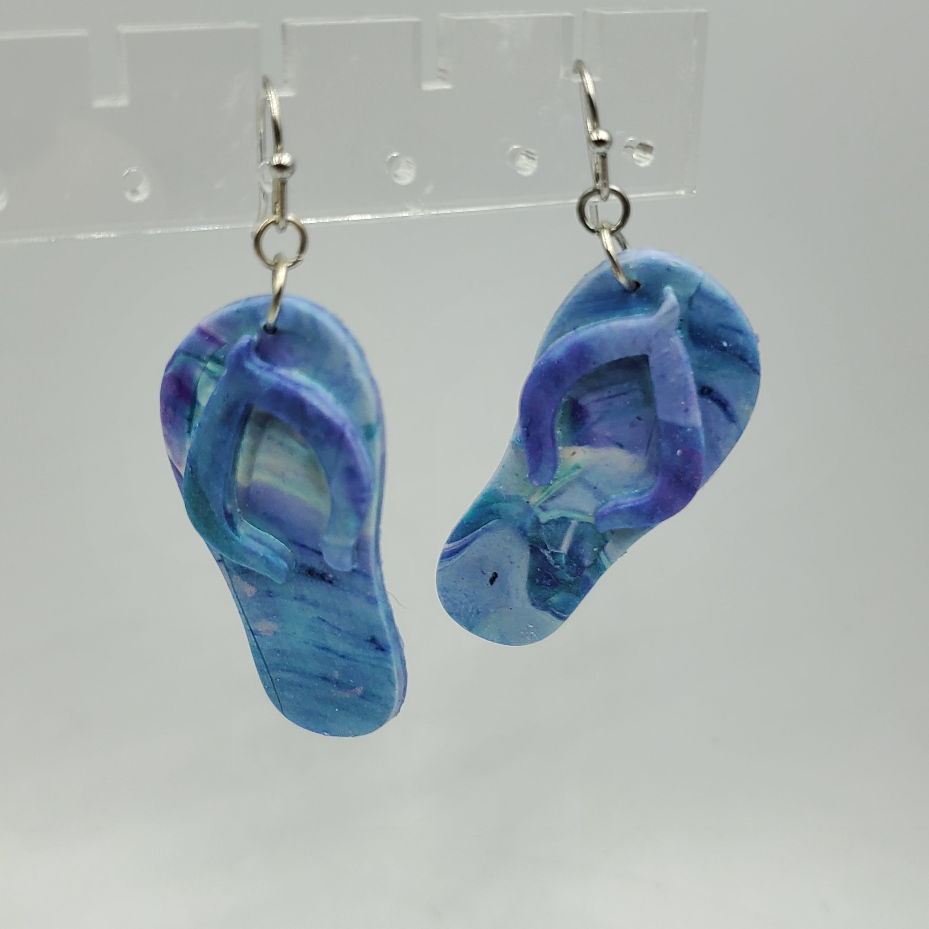 Flip-Flop Sandal Dangle Earrings - Purple & Blue Waves