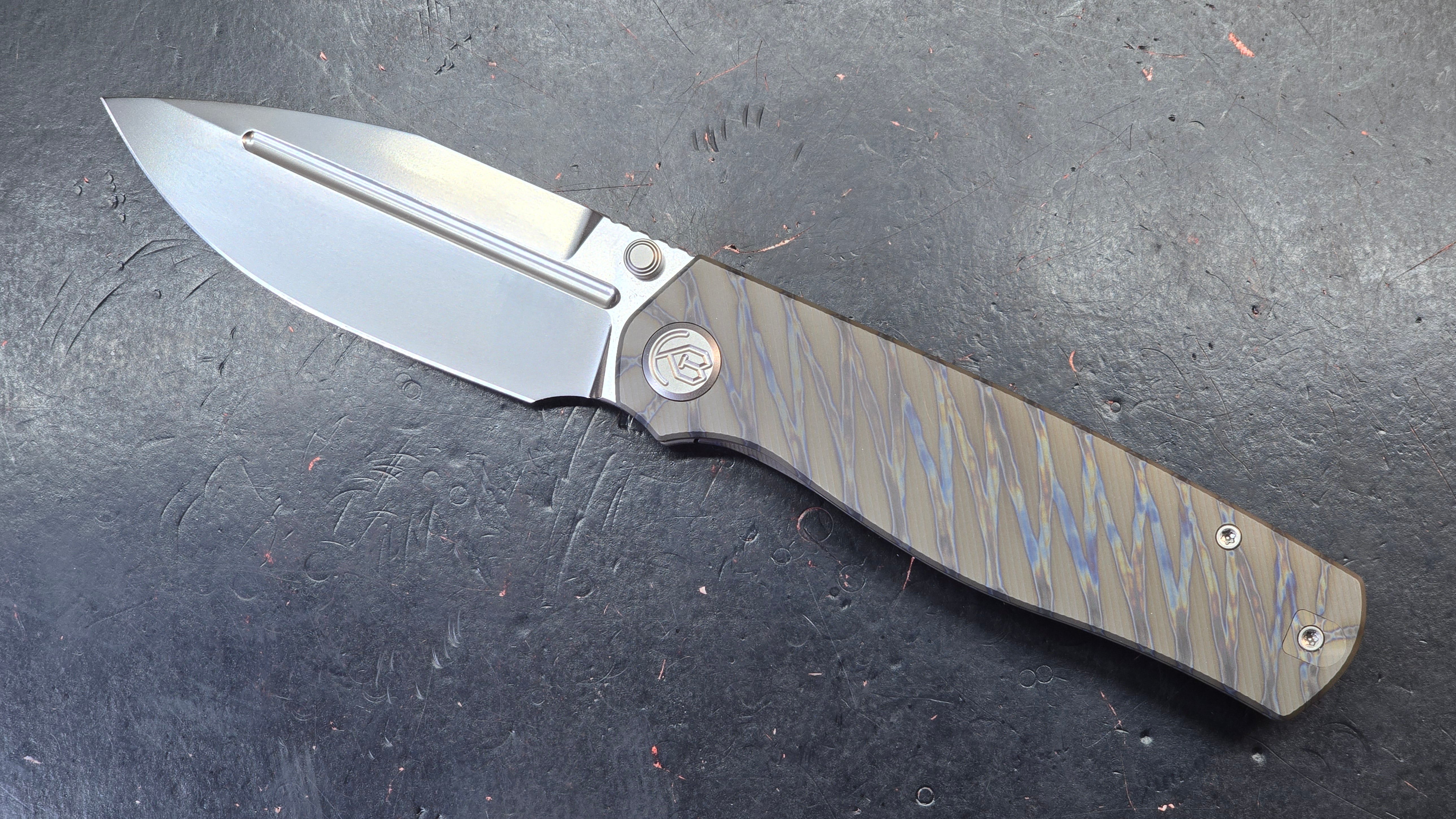 KB Albatross Folding Knife Flame/Bronze Titanium M390