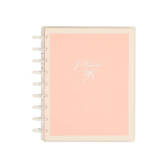 2026–2027 Pastel Poetry Customizable Planner - Classic Dashboard Layout - 12 Months with a soft pastel pink cover featuring a white bow illustration and disc-bound design.