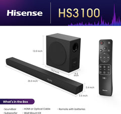 Hisense 3.1 Channel 480W Soundbar with Wireless 6.5" Subwoofer HS3100 - Black