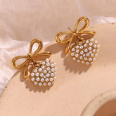Bow Knot Pearl Heart Earrings