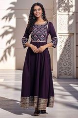 Purple Embroidered Festive Panelled Dress