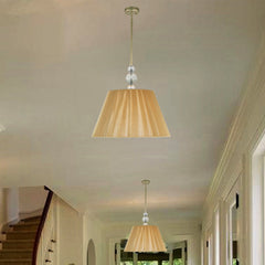 Tan 1 Light Pendant Lighting Fixture Classic Fabric Drum Hanging Lamp for Corridor