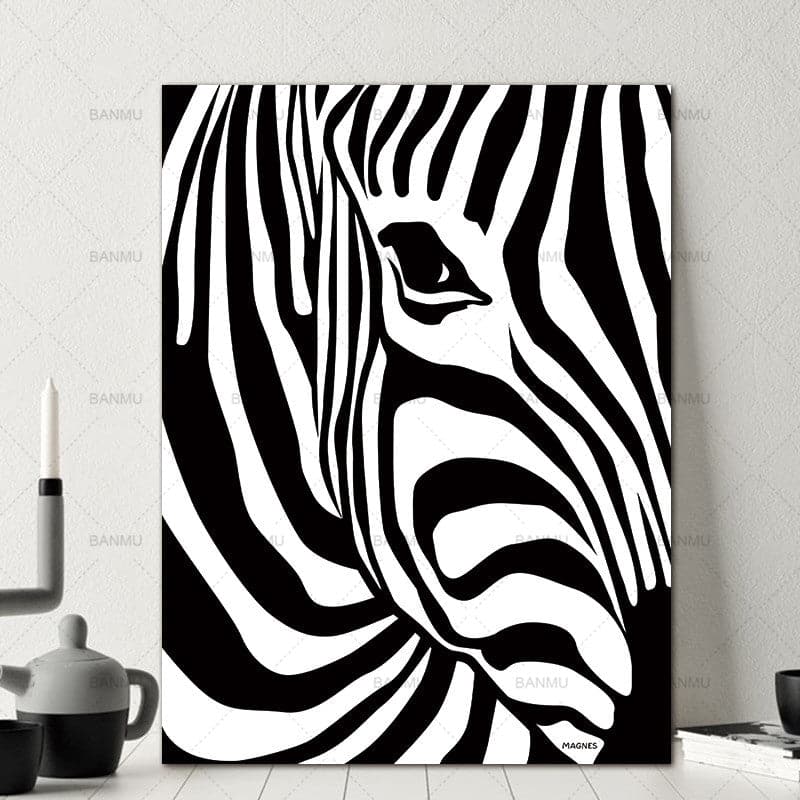 Modern Animal Canvas Wall Art Print Poster | Home Decor | Stretched 1 Panel - Zebra