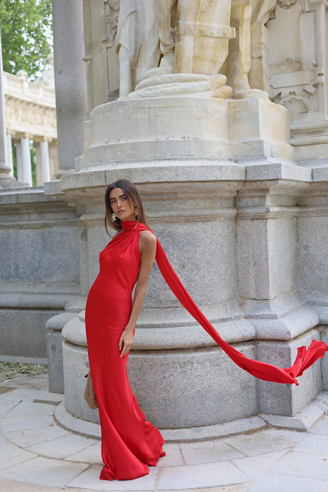 LONG RED DRESS WITH CAPE