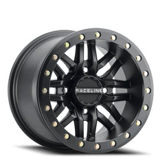 Raceline Aluminum Wheels 14x7 Ryno Beadlock UTV A91B Machined Face Satin Black 10 Offset 4 on 137 Bolt Pattern 113.9 Bore