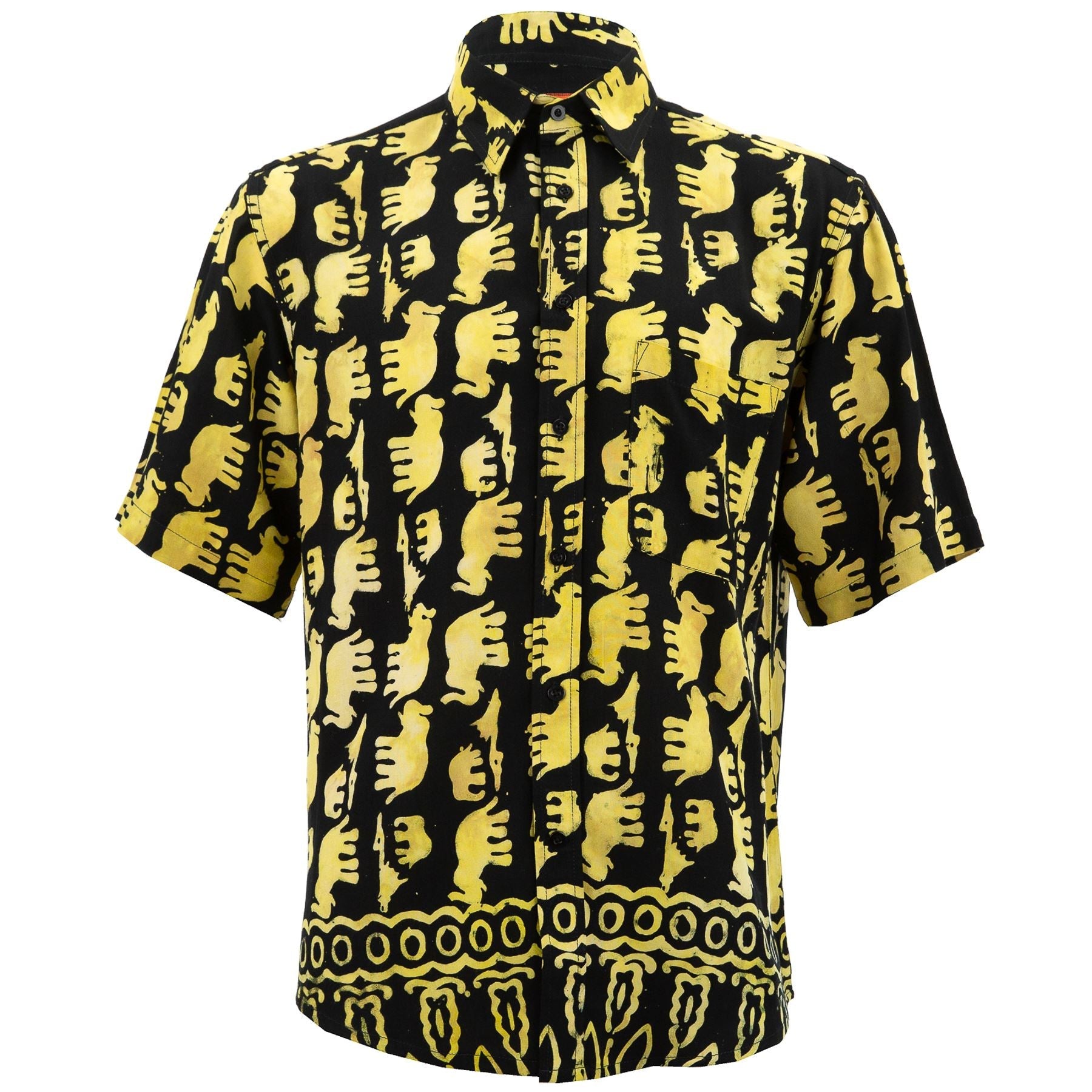 Regular Fit Short Sleeve Shirt - Herd of Elephants - Black