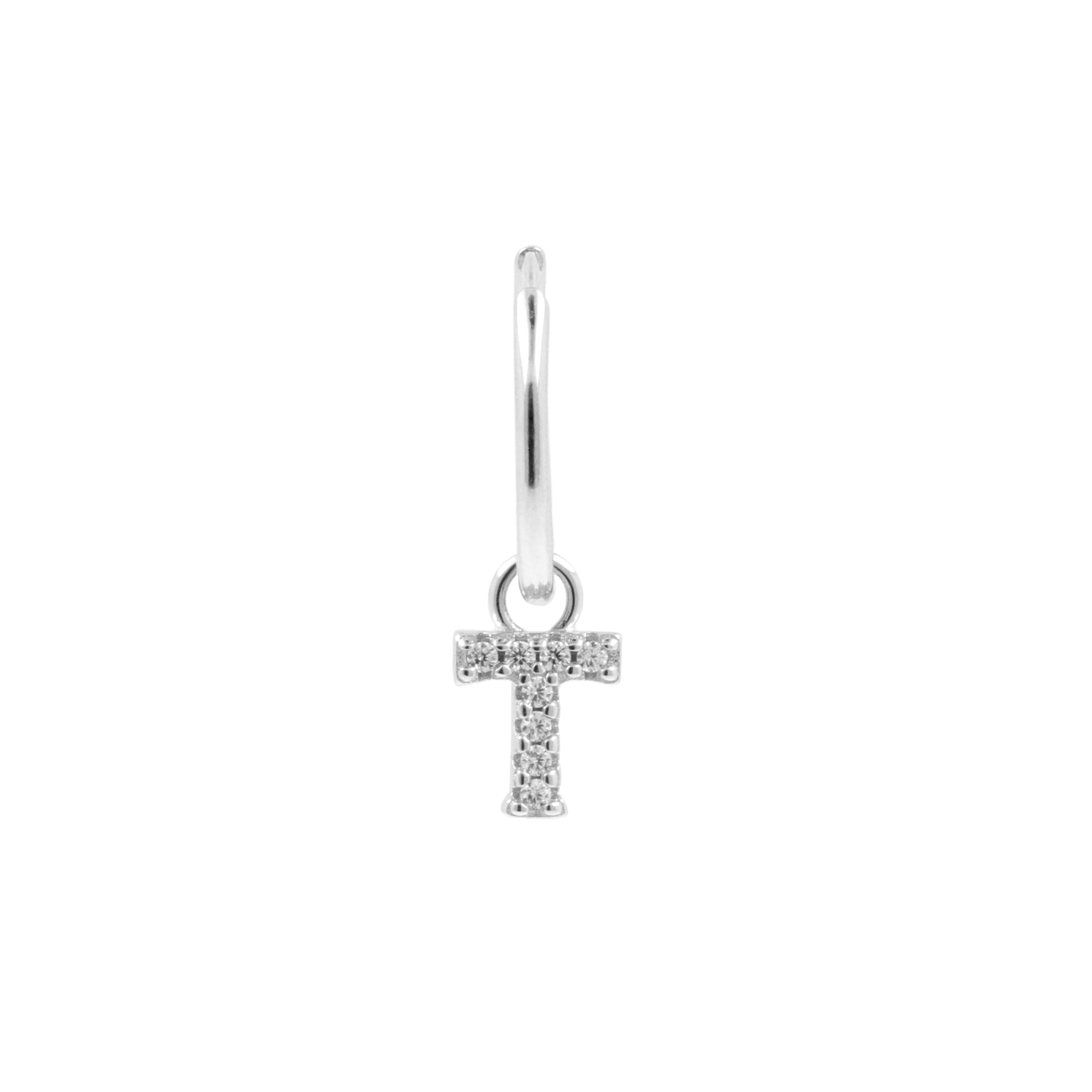 925 Zilver Alfabet Letter Oorbel - T Zilver