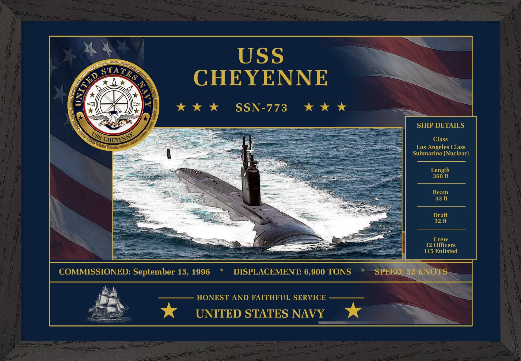 USS Cheyenne SSN-773 Framed Patriotic Art