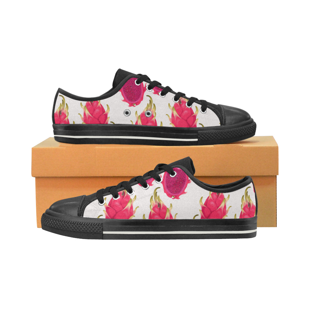 dragon fruits design pattern Women's Low Top Canvas Shoes Black