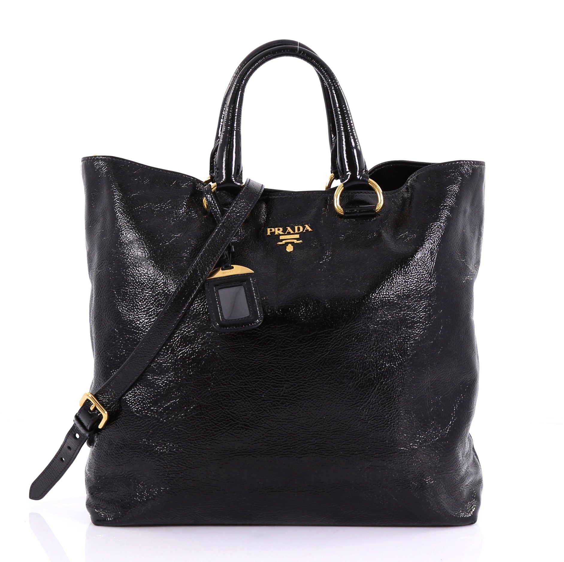 Prada Convertible Shopper Tote Vernice Naplak Large Black 4030430