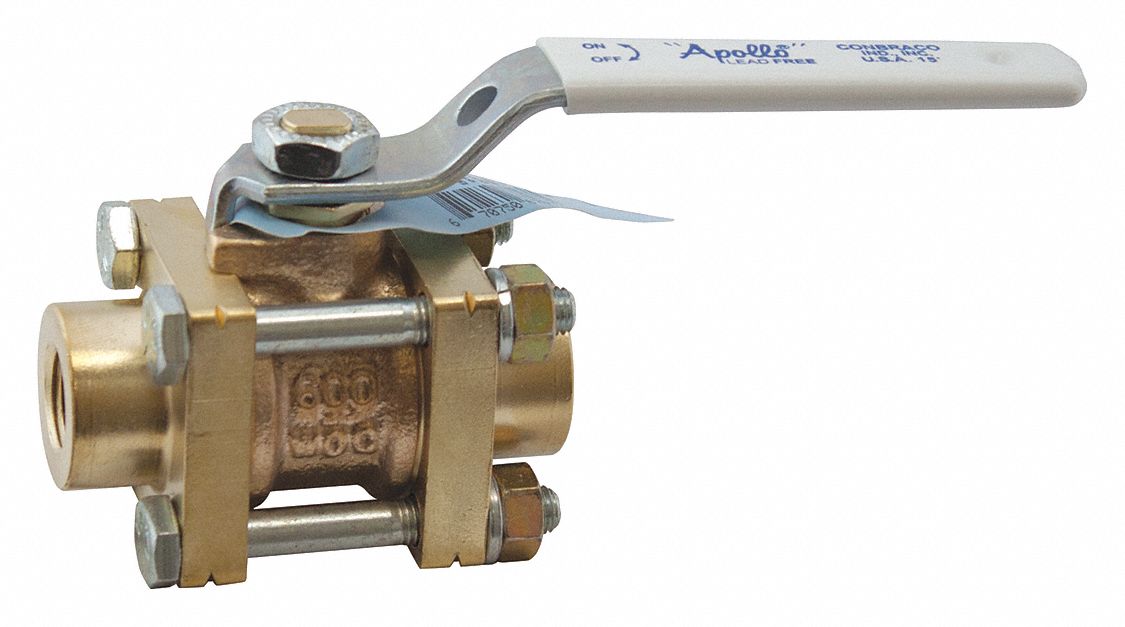 Apollo Ball Valve, Lead-Free Bronze, Inline, 3-Piece, Pipe Size 3/4 in, Connection Type FNPT x FNPT - 82LF10401