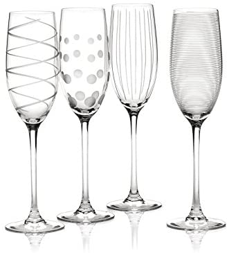 Mikasa Set 4 Verres Crystal Flutes Champagne Motifs Différents Lavage Mains Uniquement