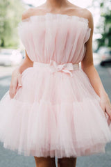 Pink tulle short prom dress short pink homecoming dress