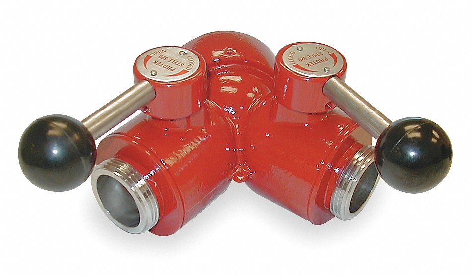 Moon American Wye Fire Hose Ball Valve, Inlet Size 2 1/2 in Female NH, Outlet Size 2-1/2 in x 2-1/2 in Male NH - 440-2522524