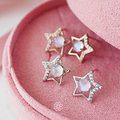 Natural Rainbow Moonstone Stud Earrings Sterling Silver925.
