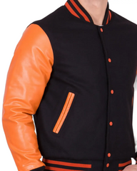 Mens Black and Orange Varsity Jacket | Elite Jacket