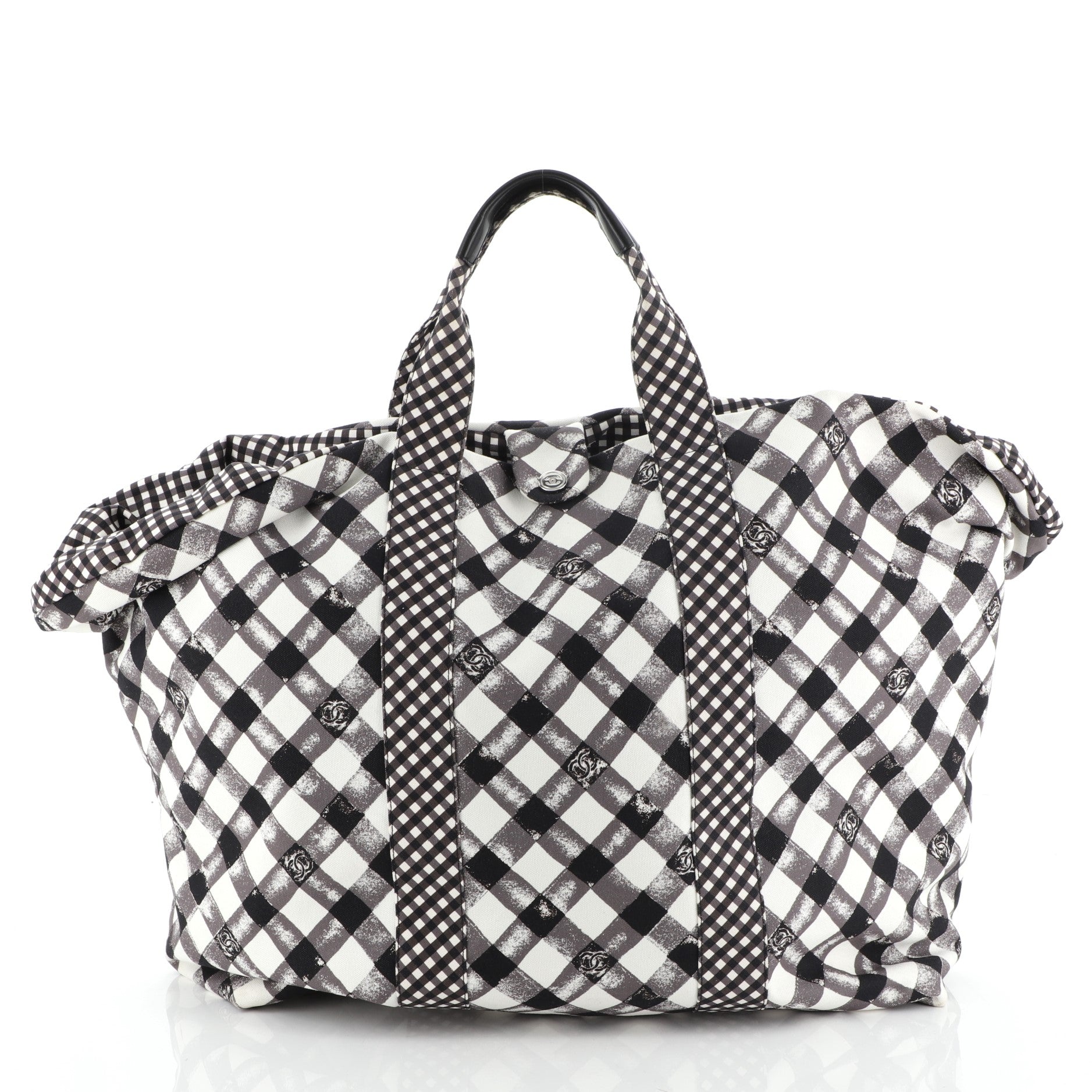 Chanel Weekender Tote Gingham Print Canvas Large