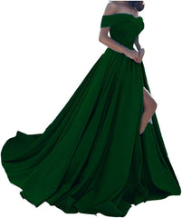 Plus Size Off Shoulder Long Split A Line Prom Evening Dress Emerald Green 16W