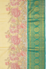 Kanchipuram Silk Butta Pastel Lemon Yellow Saree With Cut Work Border