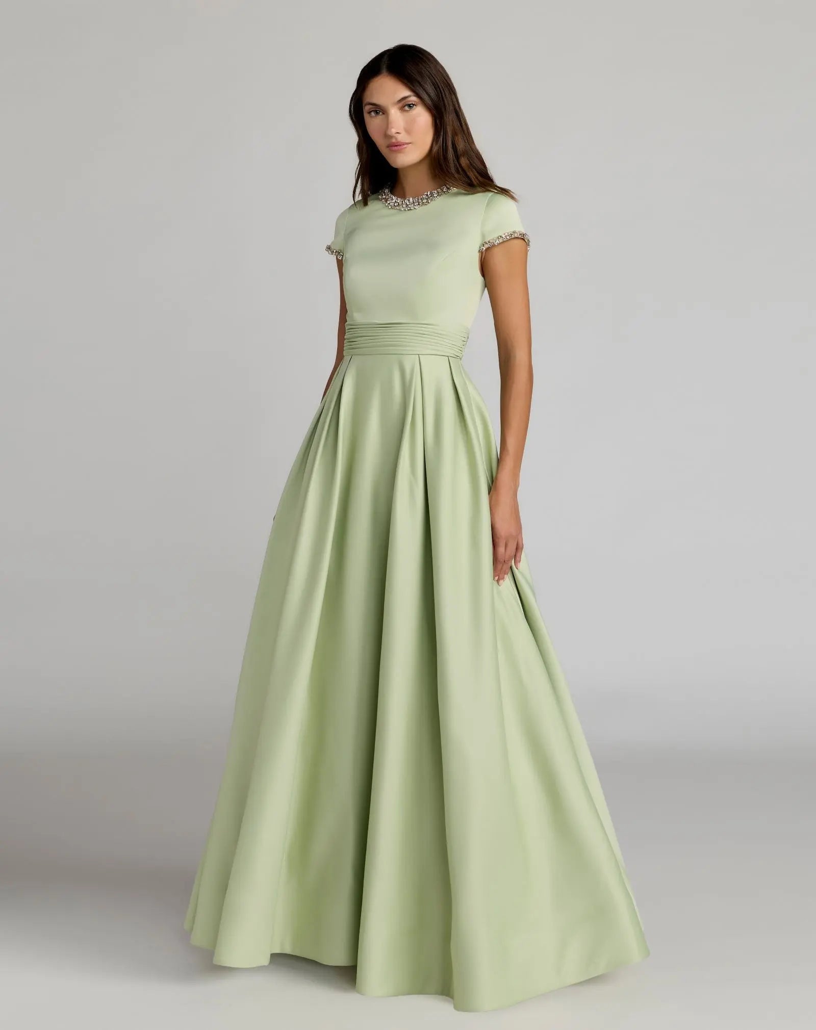 Green Embellished Satin Cap Sleeve Ball Gown - Ieena for Mac Duggal