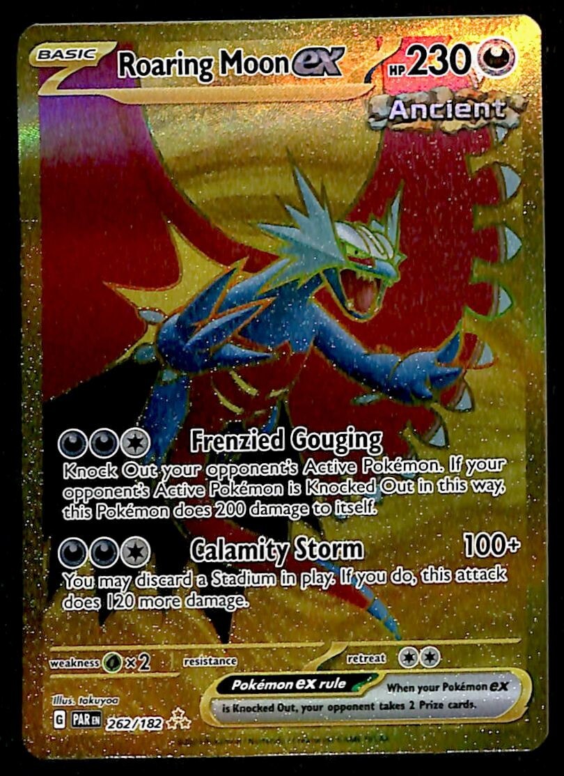 Roaring Moon EX Gold Card Paradox Rift 262/182, NM Pokemon Card