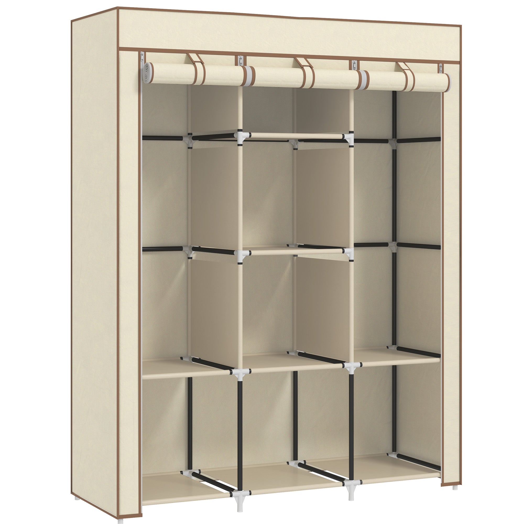 Fabric Wardrobe with Rails and Shelves for Organizing Clothes - Cream White