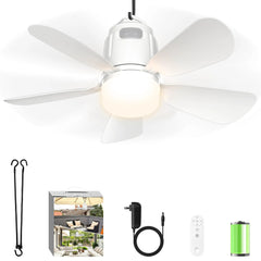 Go To 20 Inch Portable Outdoor Ceiling Fan with Light and Remote for Gazebo Tent Patio Camping with 20000mAh battery pack