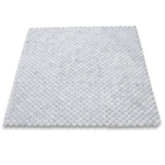 Carrara White Italian Carrera Marble Medium Fan Shaped Fish Scale Mosaic Tile Honed - Tilefornia