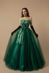Gothic Emerald Green Ball Gown with Luminous Pleated Accents - Green Evening Dress Plus Size