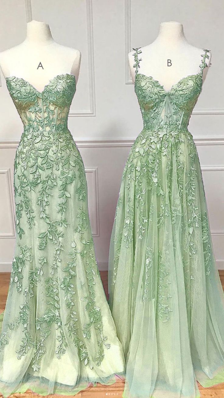 Green Evening Dress, Long Green Prom Dress fg4456